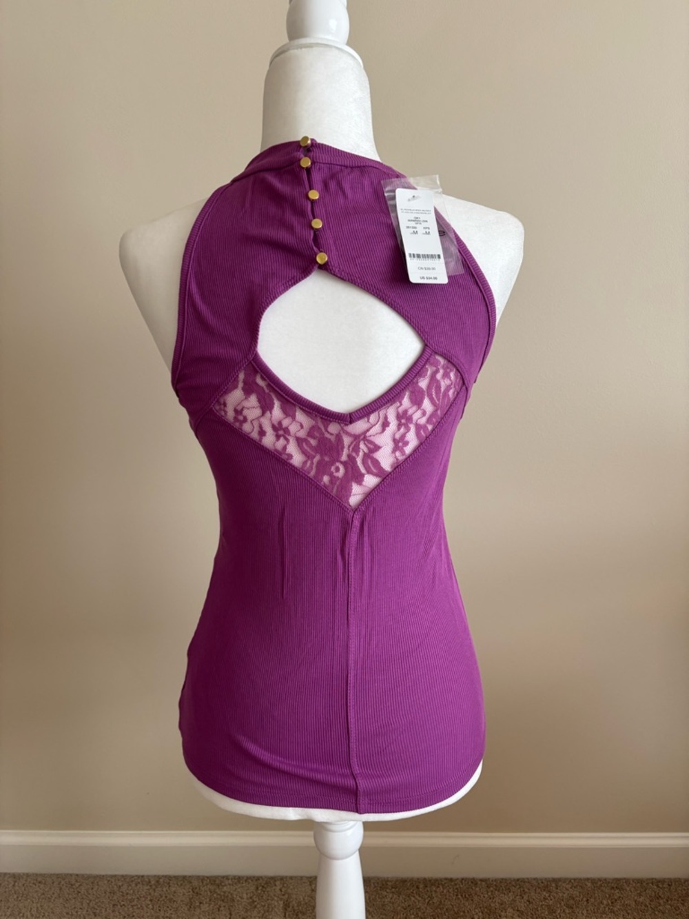 bebe Magenta Ribbed Halter Tank Top - Picture 3 of 4